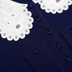 Navy Knit Taffeta Mini Dress