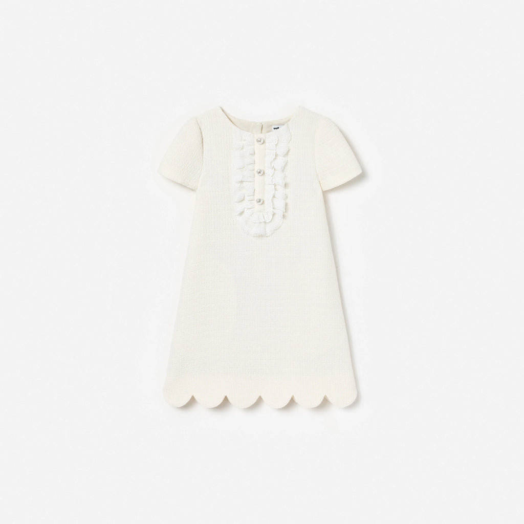 Cream Boucle Lace Bib Dress