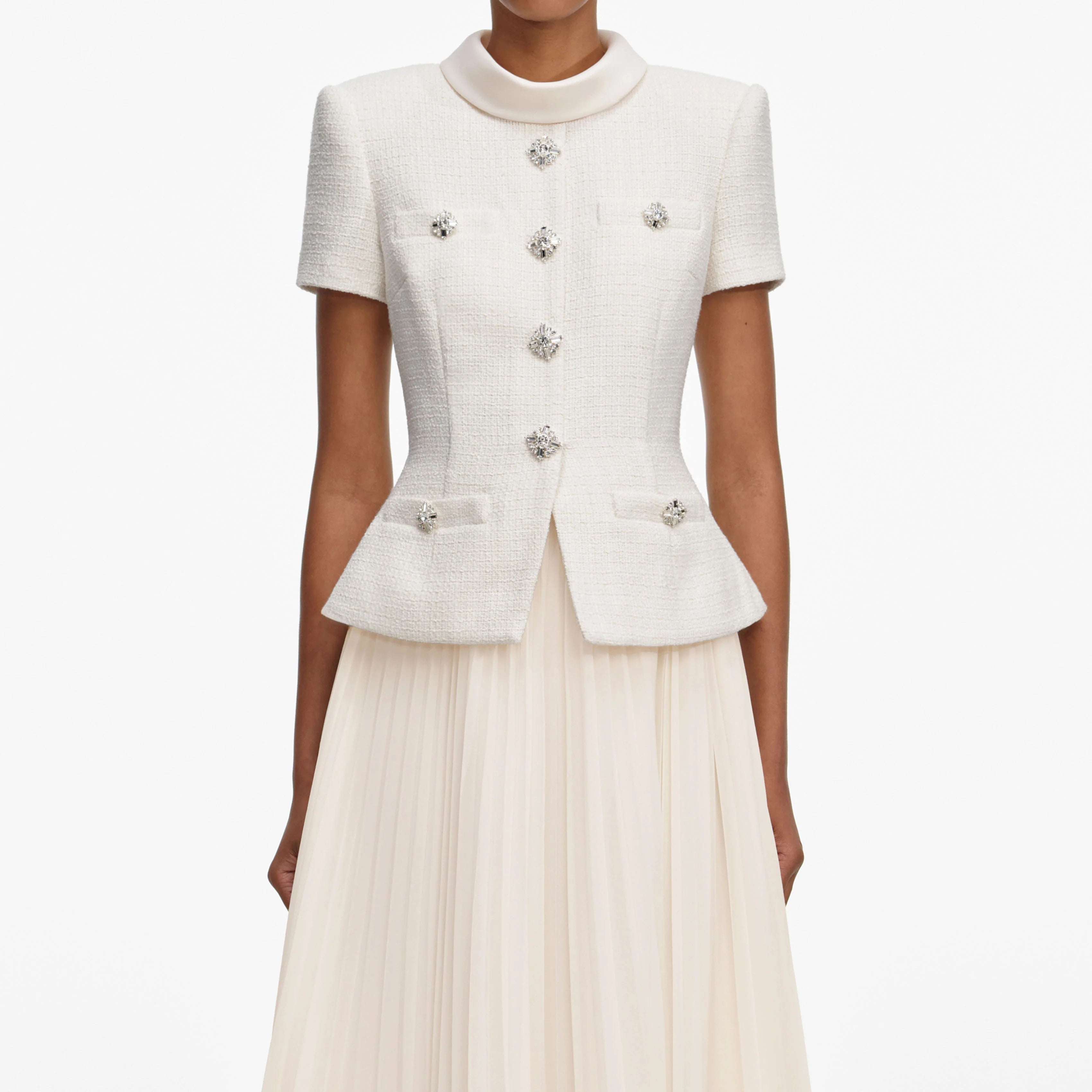 Cream Boucle Collared Midi Dress