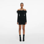 Black Feather Viscose Knit Mini Dress