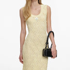 Yellow Pointelle Knit Midi Dress