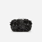 Black Satin Floral Crystal Clutch Bag
