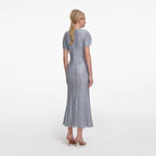 Blue Rhinestone Mesh Midi Dress