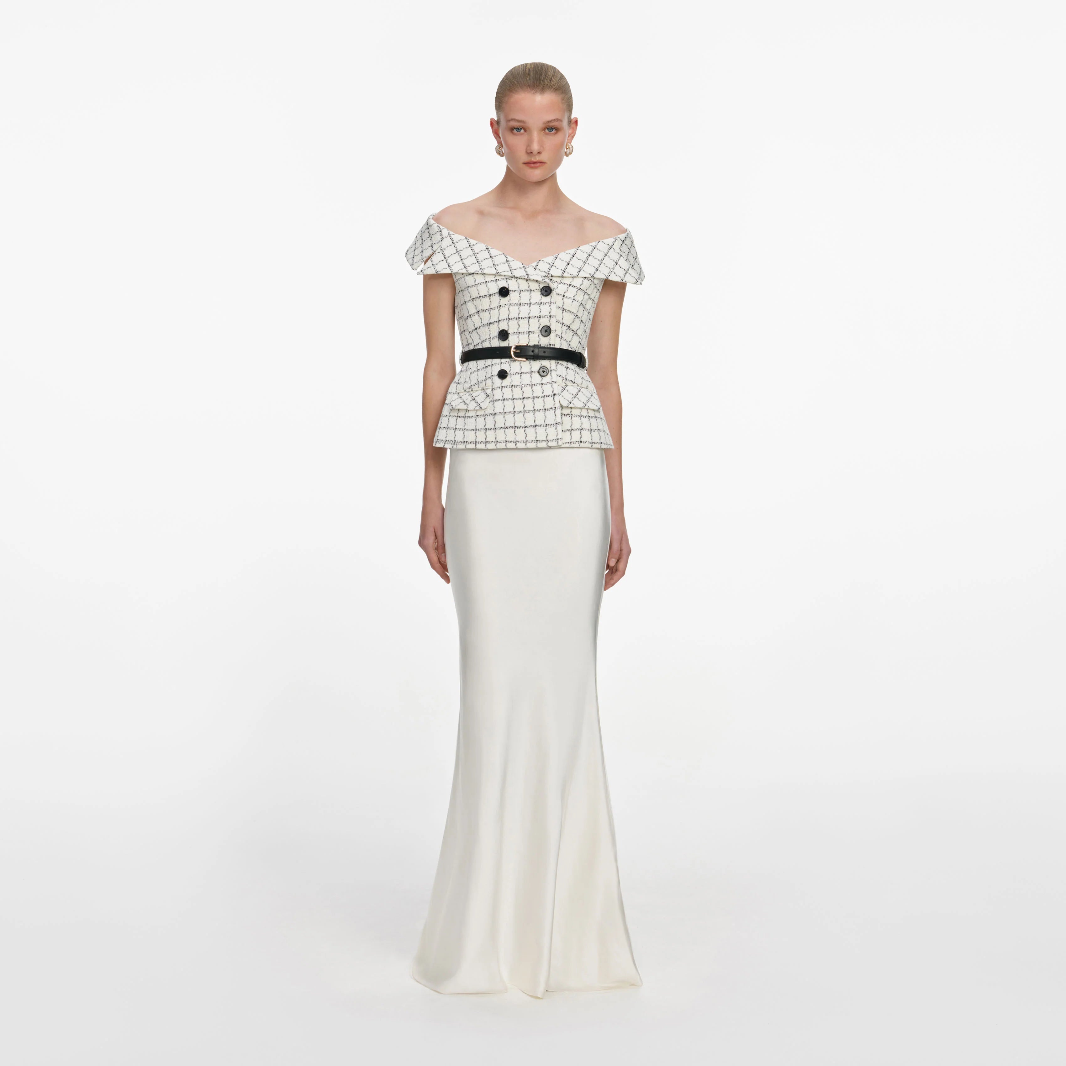 Check Boucle Satin Maxi Dress