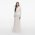 Cream Tailored Boucle Chiffon Maxi Dress
