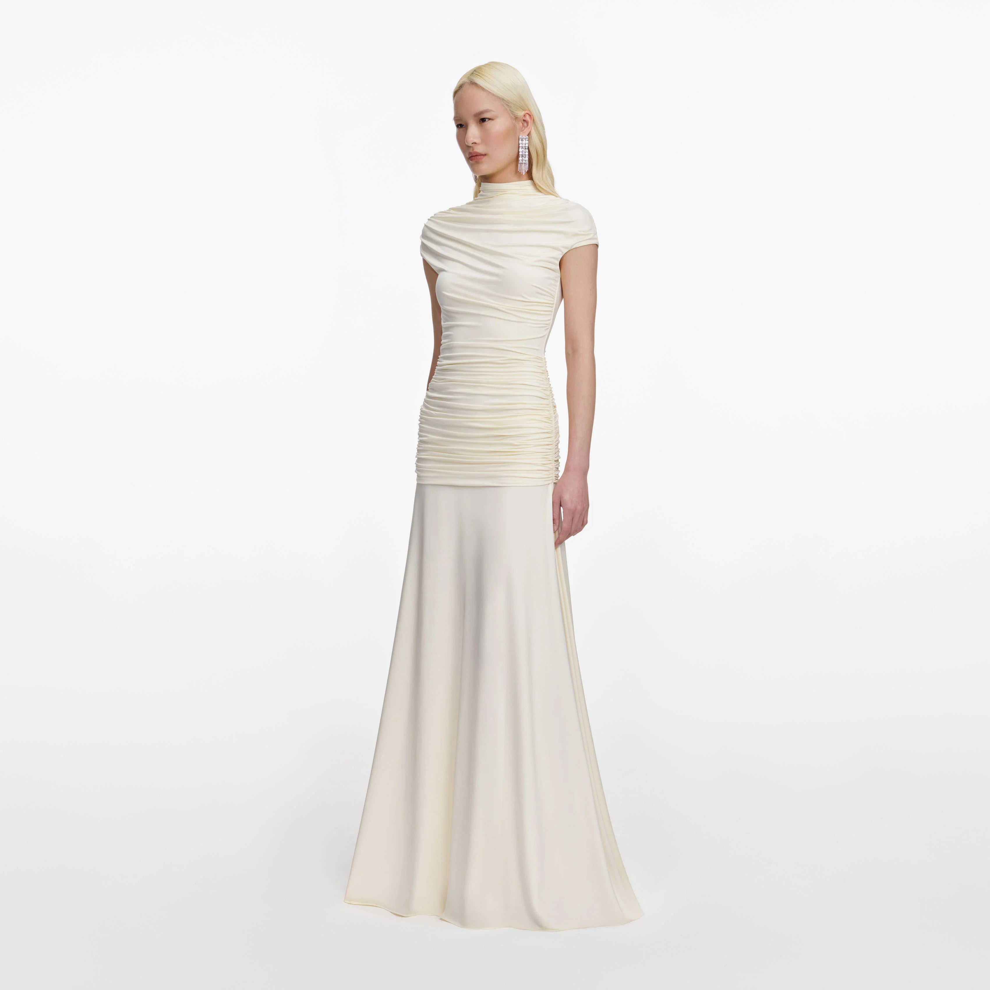 Yellow Jersey Draped Maxi Dress