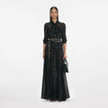 Black And Gold Tie Neck Maxi Dress