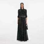 Black And Gold Tie Neck Maxi Dress