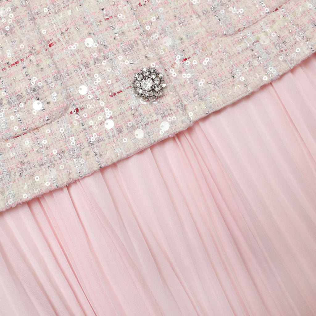 Pink Sequin Boucle Tailored Midi Dress