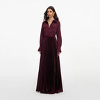 Plum Satin Pleated Maxi Dress