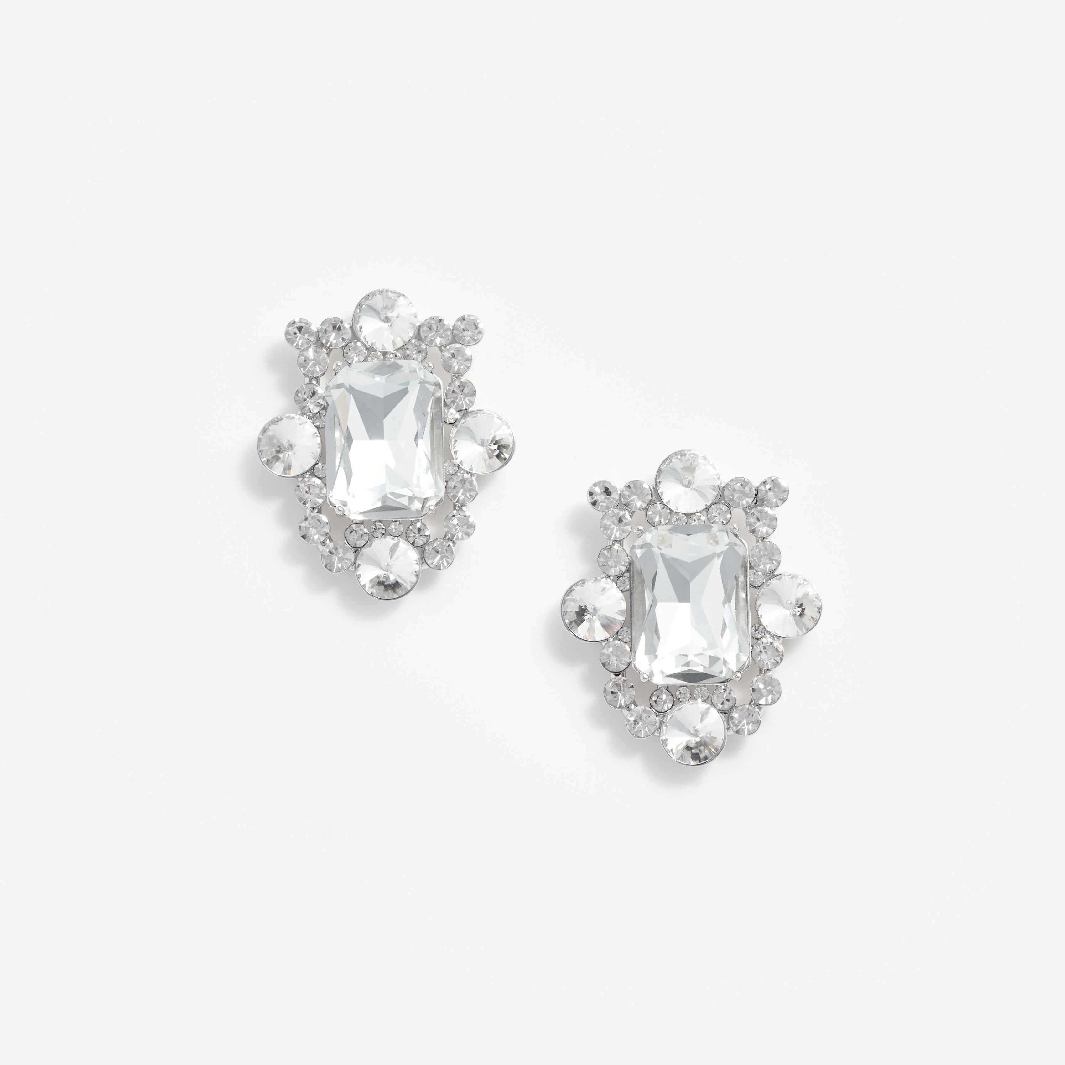 Silver Crystal Cluster Earrings