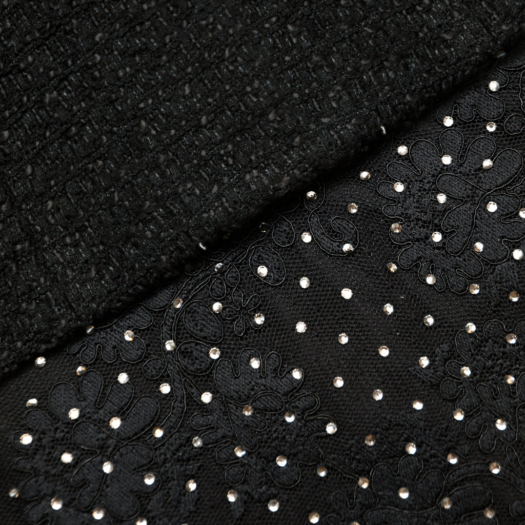 Black Boucle Rhinestone Lace Maxi Dress