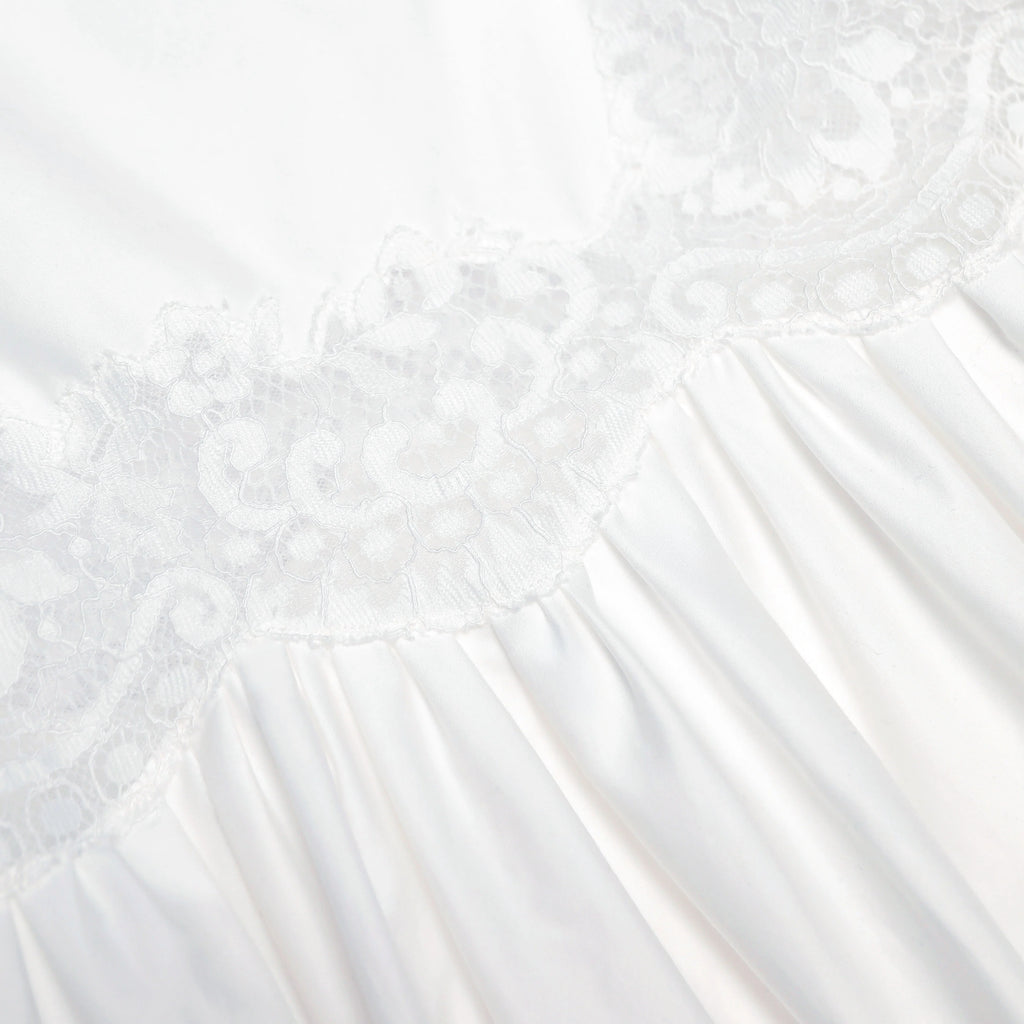 White Cotton Lace Trim Midi Dress