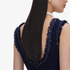 Navy Boucle Midi Dress
