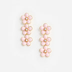 Pink Enamel Flower Tiered Earrings