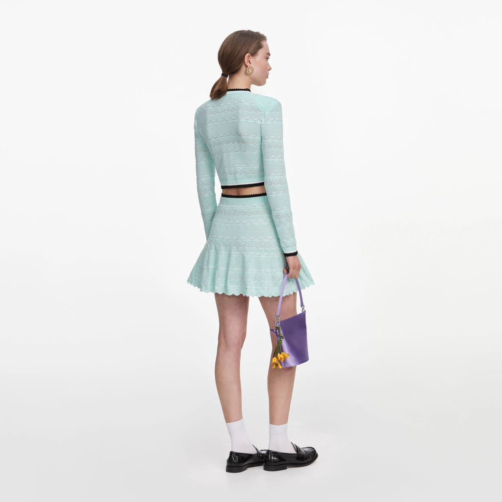 Mint Pointelle Knit Mini Skirt