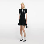 Black Floral Textured Knit Mini Dress