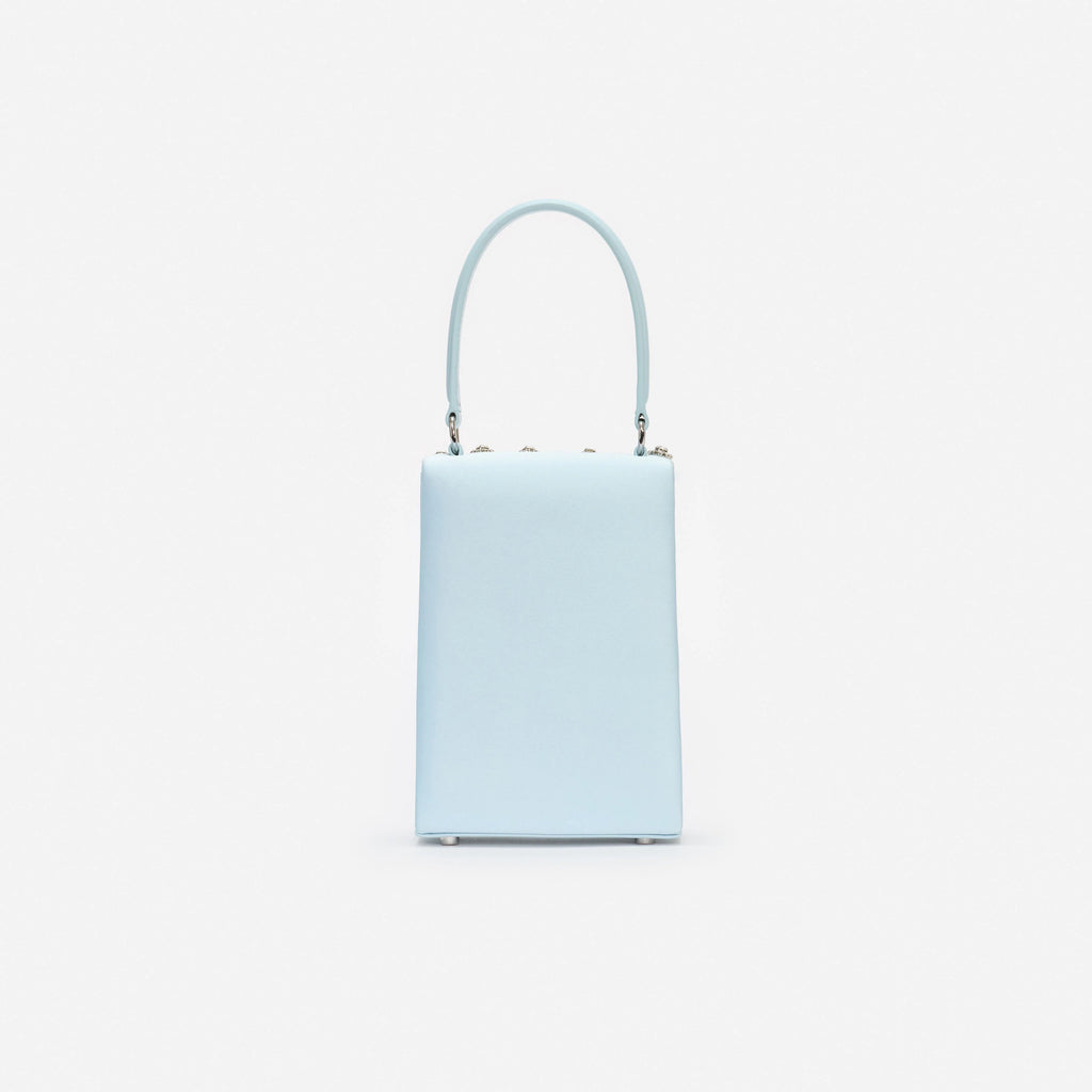 Blue Satin Crystal Mini Bow Bag
