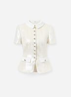 White Sequin Tailored Top