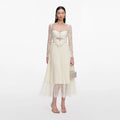 Cream Chiffon Lace Midi Dress