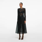 Black Organza Lace Midi Skirt