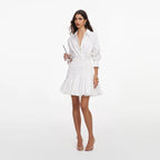White Cotton Gathered Mini Dress