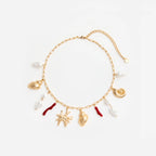 Gold Coral Pearl Charm Necklace