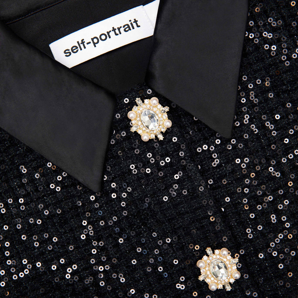 Black Sequin Boucle Satin Maxi Dress