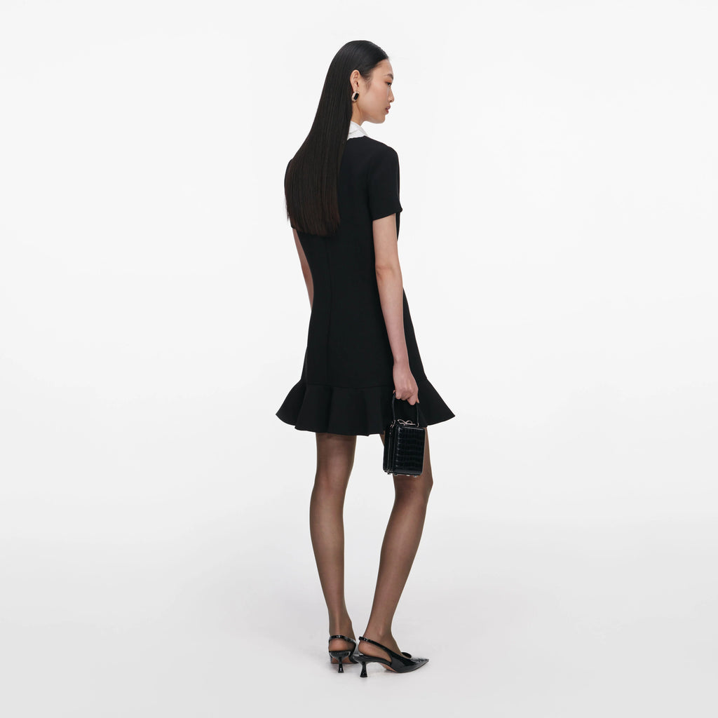 Black Crepe Lace Bib Mini Dress