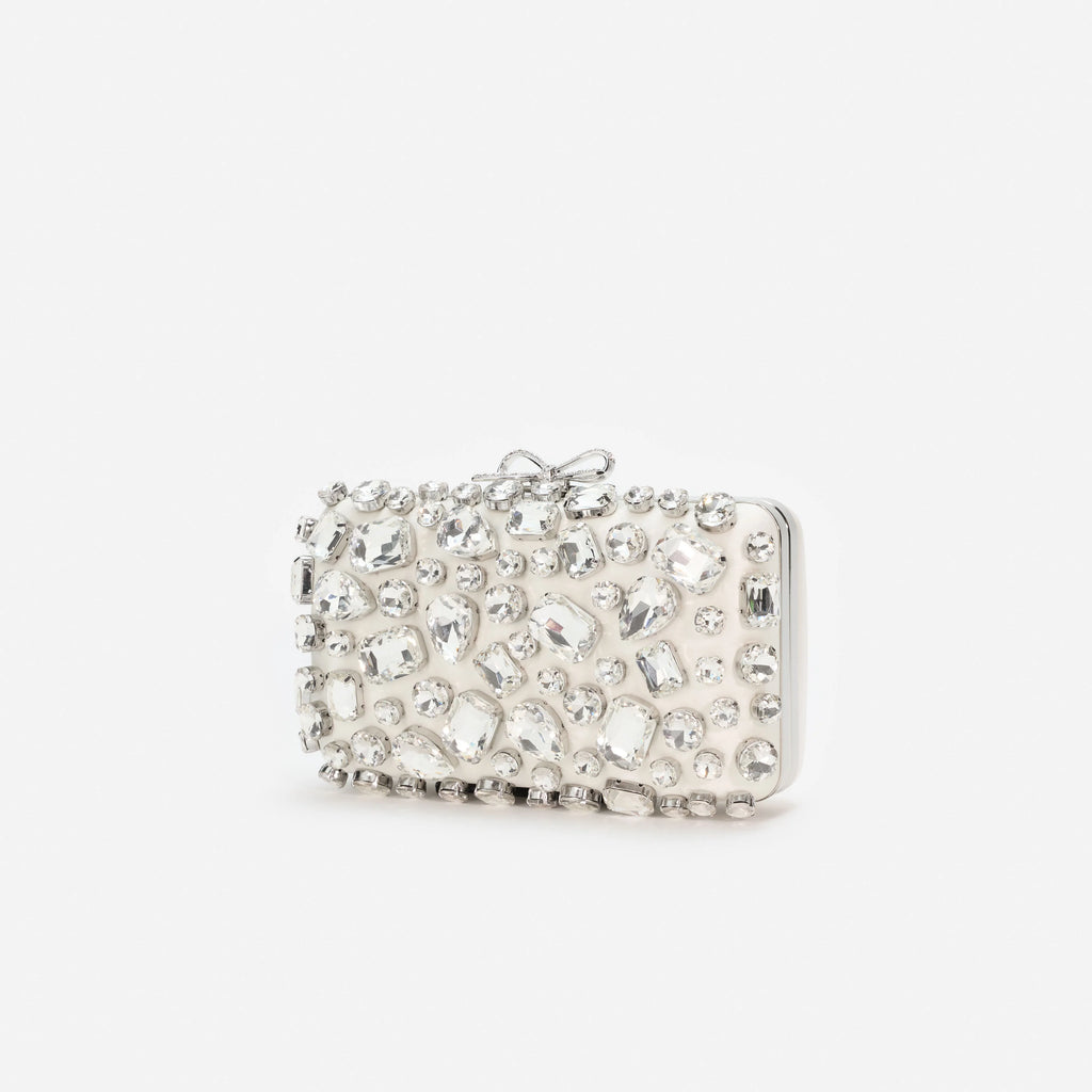 Cream Satin Crystal Clutch Bag
