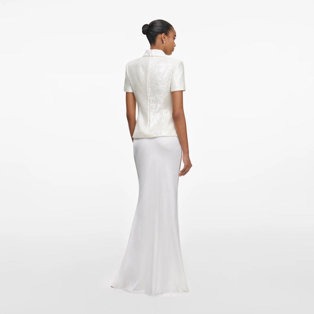 White Sequin Tailored Maxi Dress