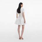 White Pointelle Knit Flared Mini Dress