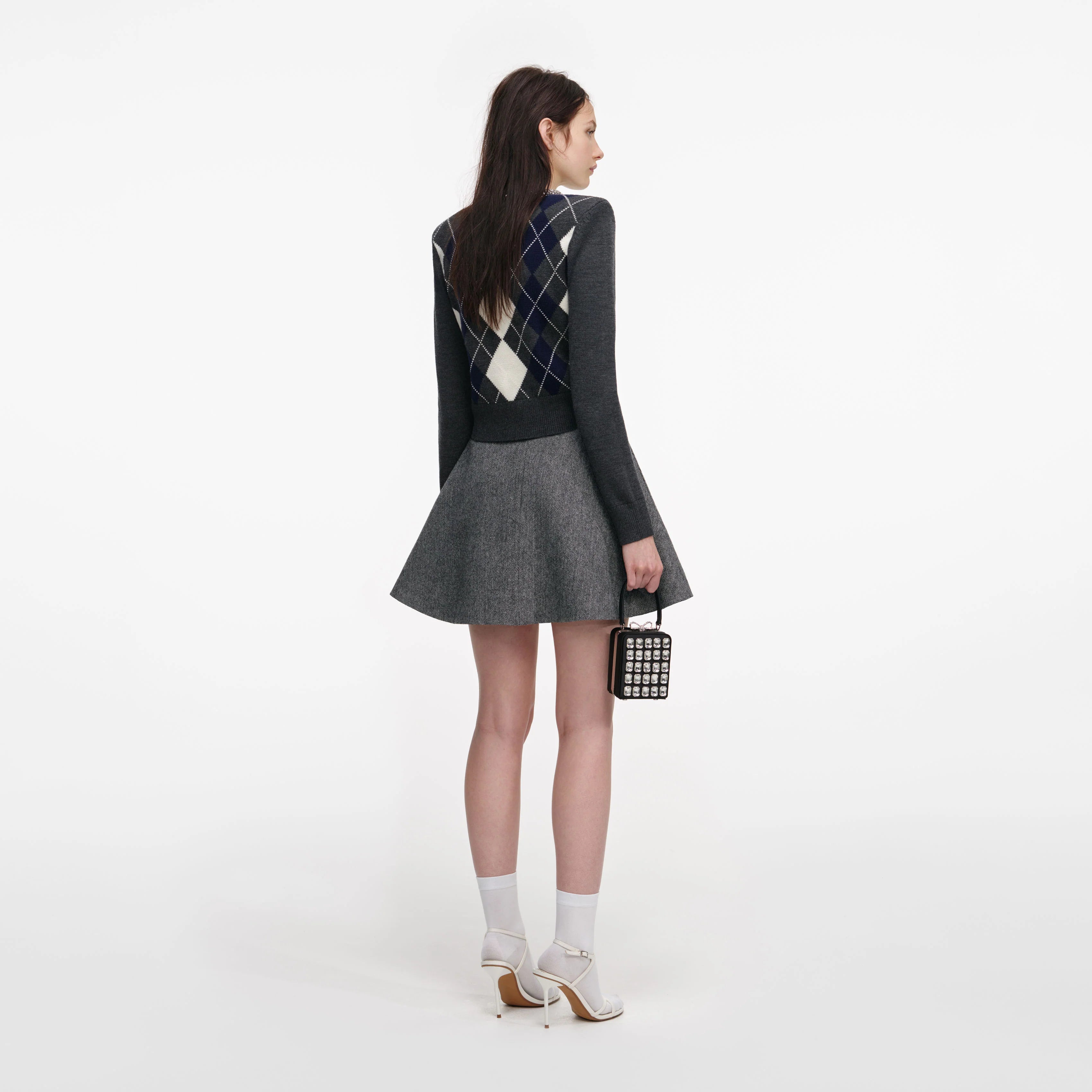 Grey Argyle Crystal Trim Jumper