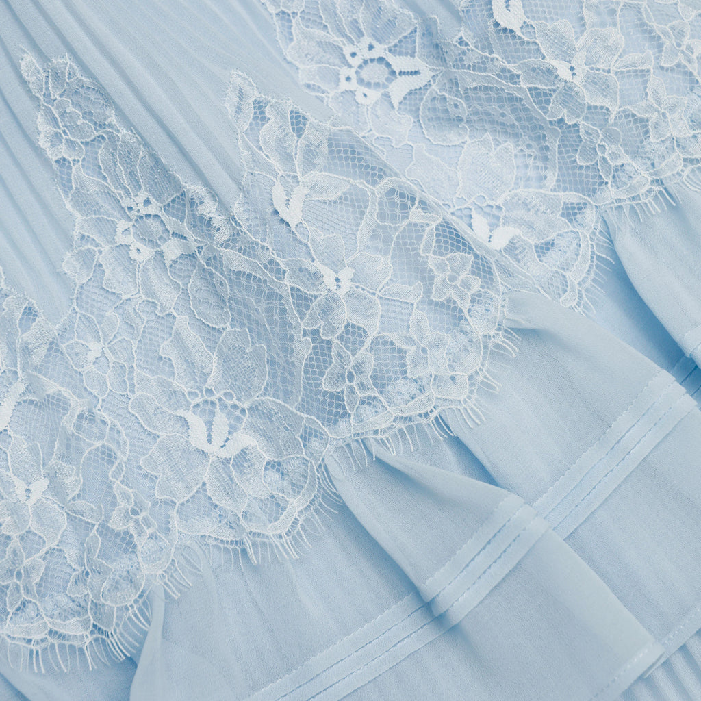 Blue Chiffon Lace Tiered Midi Dress