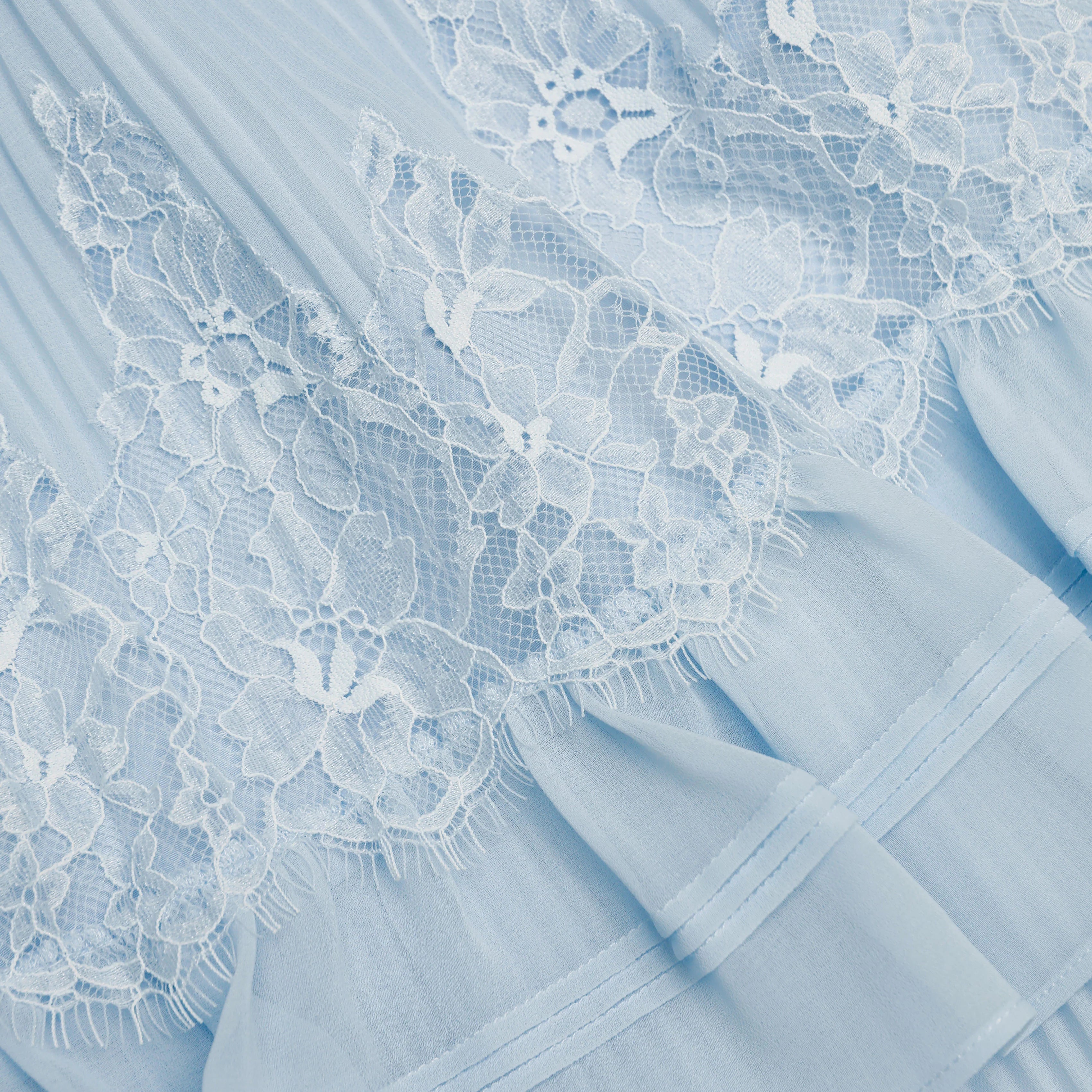 Blue Chiffon Lace Tiered Midi Dress
