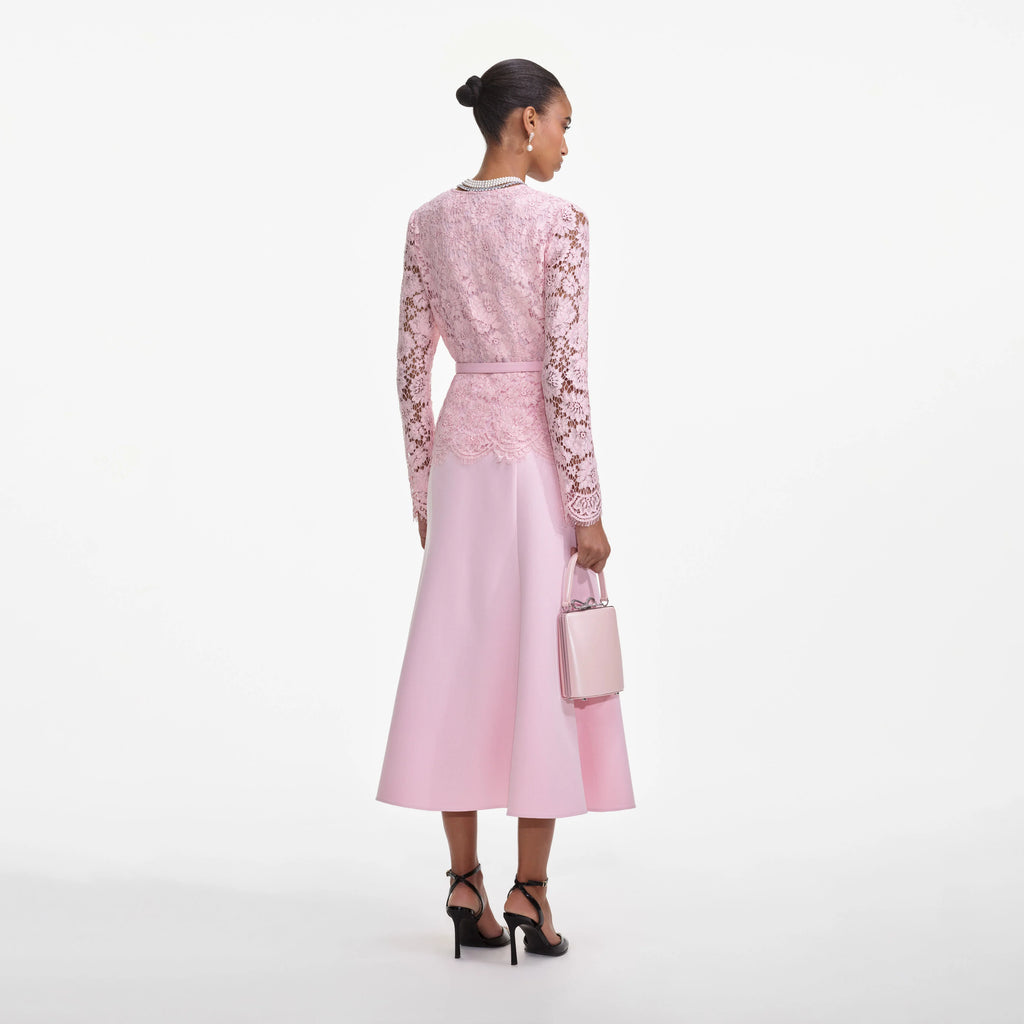 Pink Tailored Lace Midi Dress