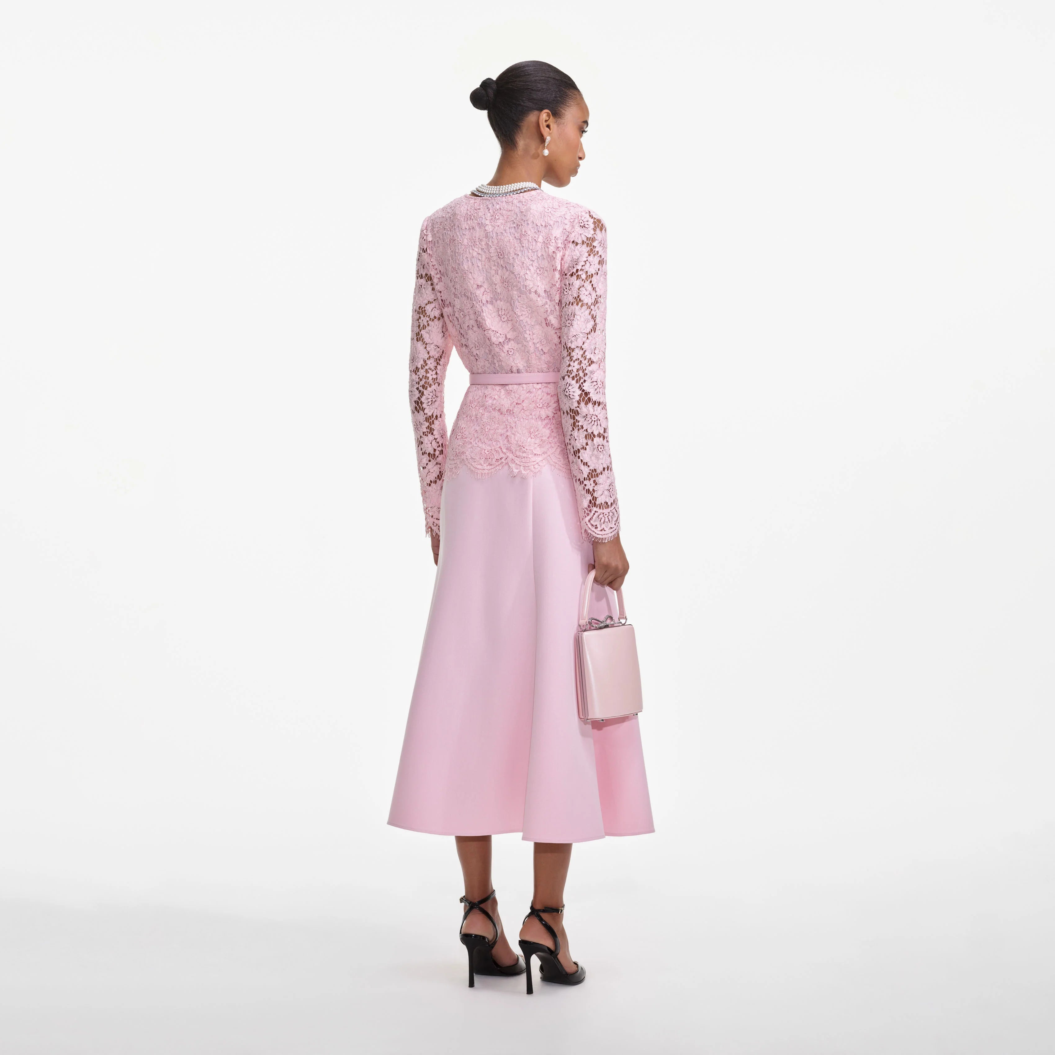 Pink Tailored Lace Midi Dress