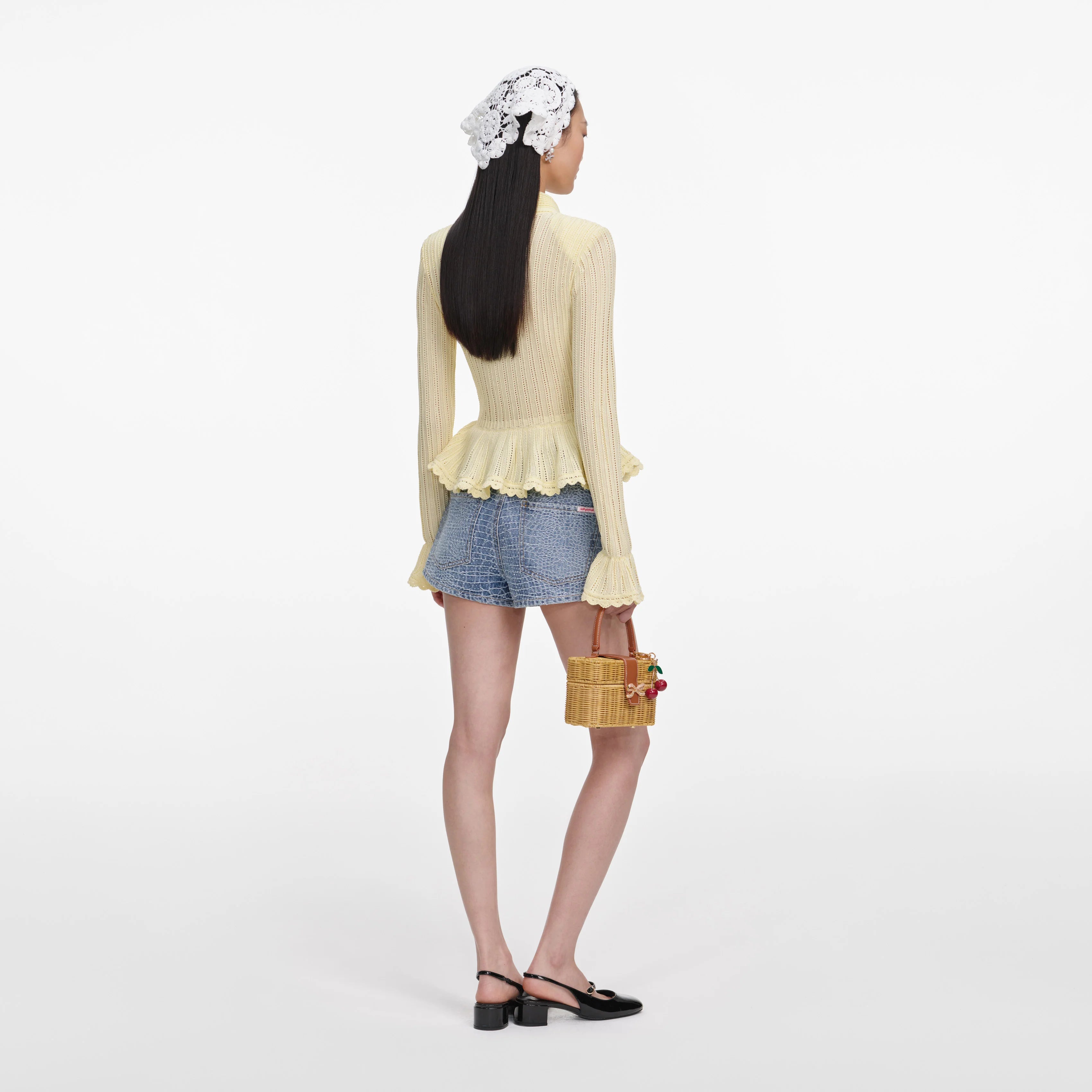 Rhinestone Croc Effect Denim Shorts