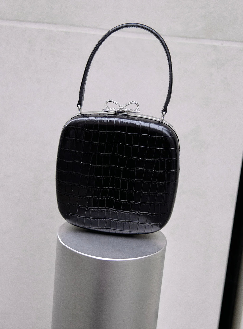 Black Croc Leather Compact Mini Bag