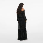 Black And Gold Chiffon Lace Maxi Skirt