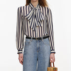 Navy Stripe Tie Neck Blouse