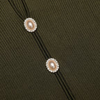 Khaki Pointelle Knit Midi Dress