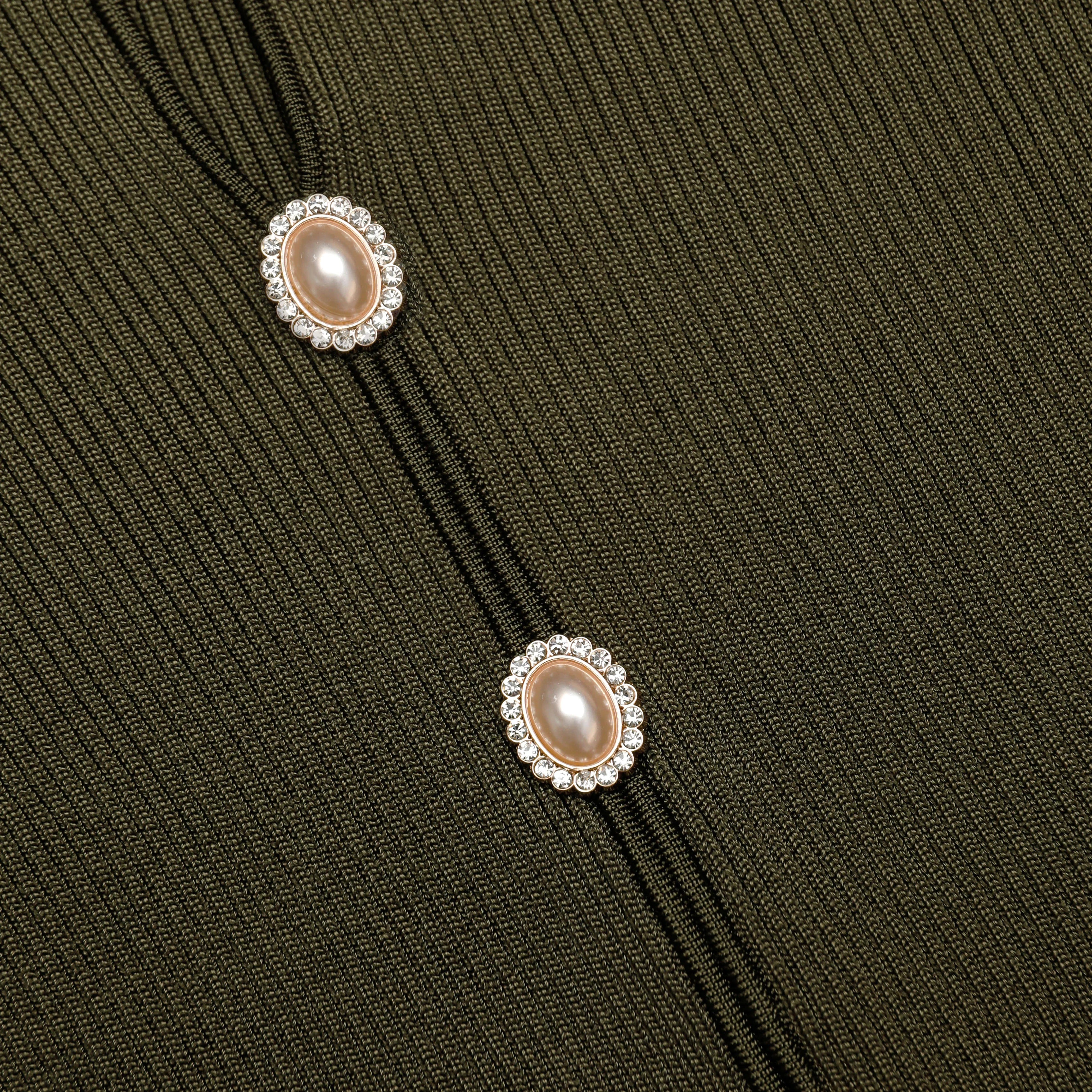 Khaki Pointelle Knit Midi Dress