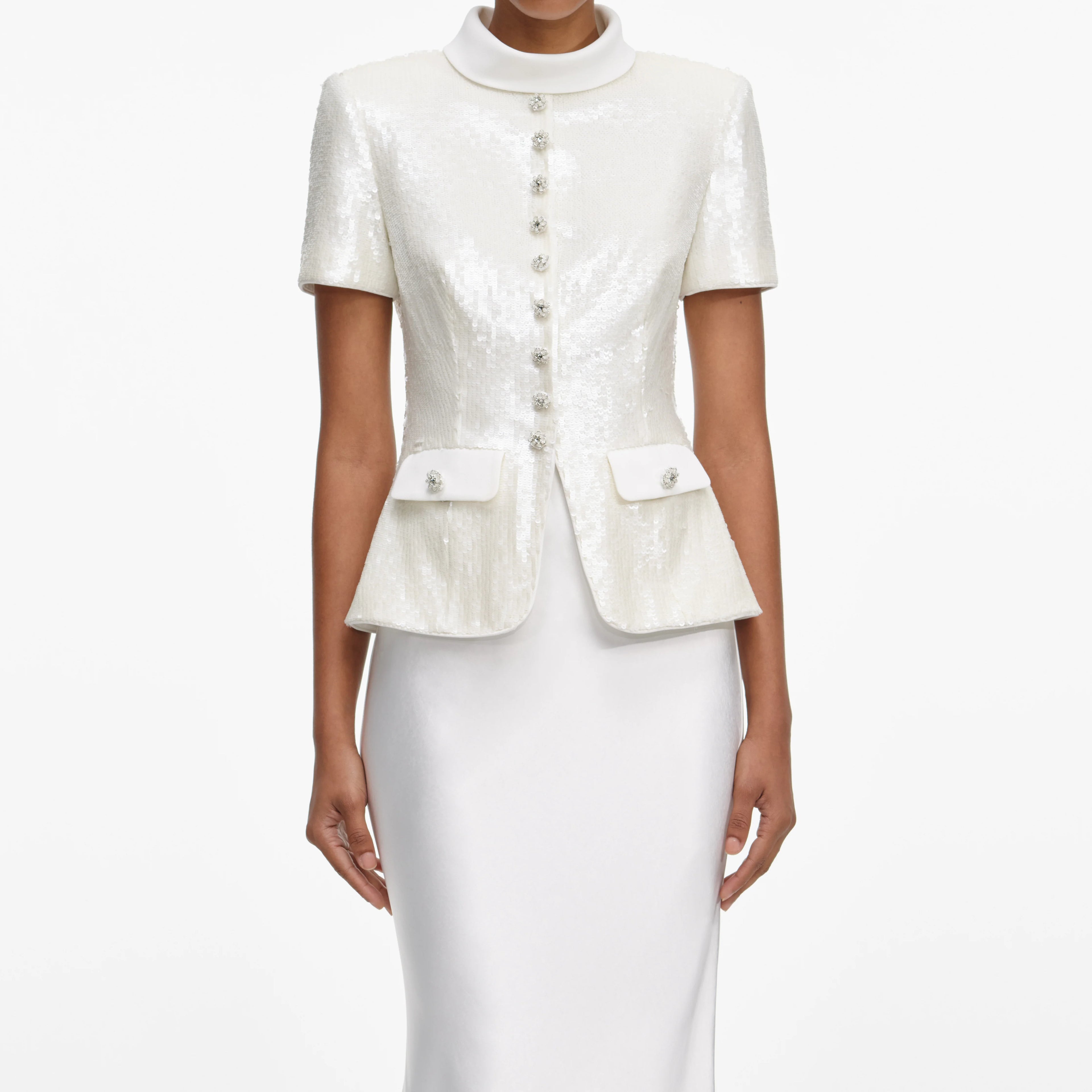 White Sequin Tailored Maxi Dress