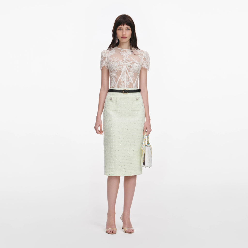 White Sequin Lace Top
