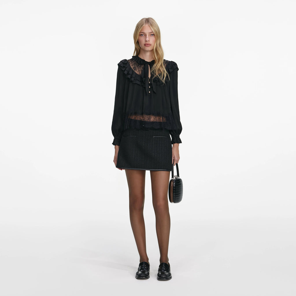 Black Viscose Lace Blouse