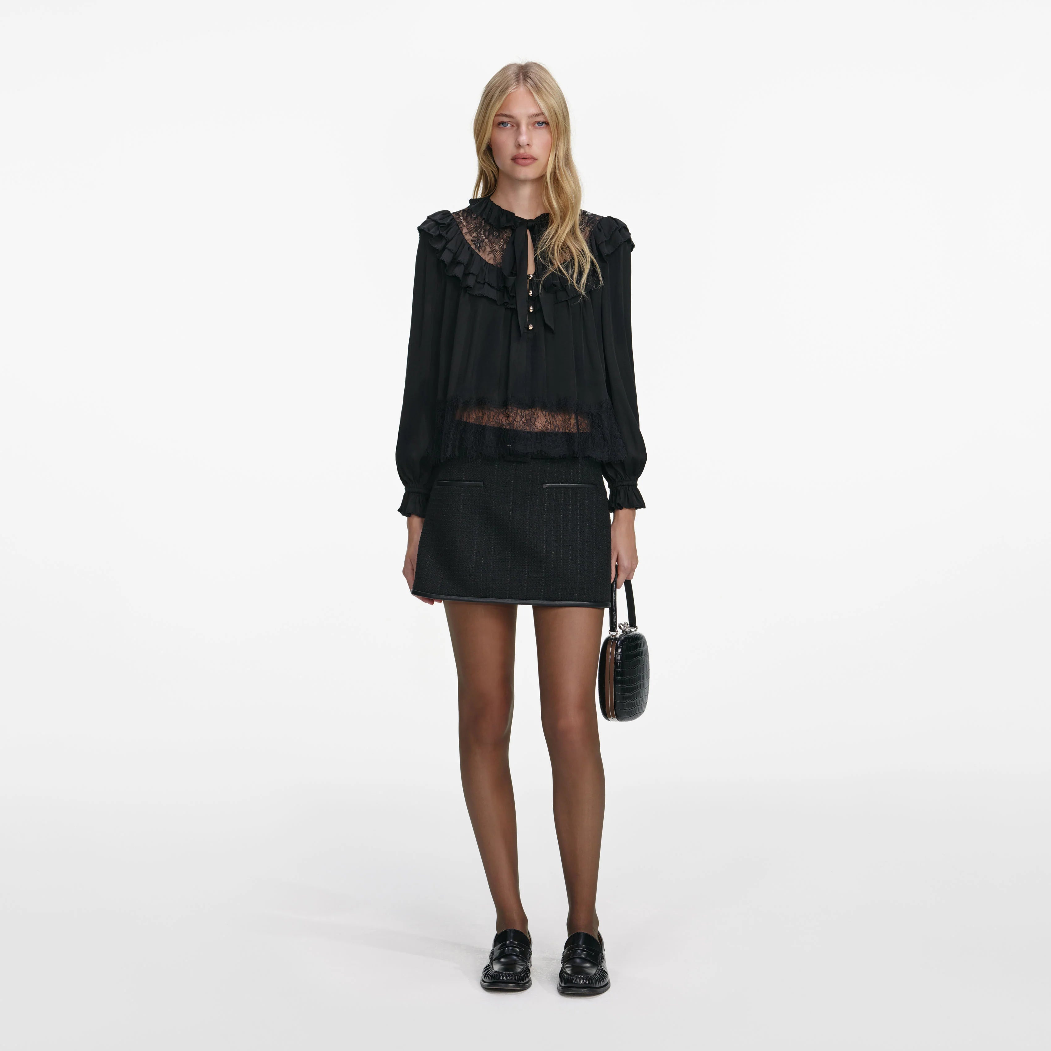 Black Viscose Lace Blouse