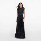 Black Polka Dot Frill Maxi Dress