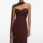 Brown Georgette Flower Maxi Dress