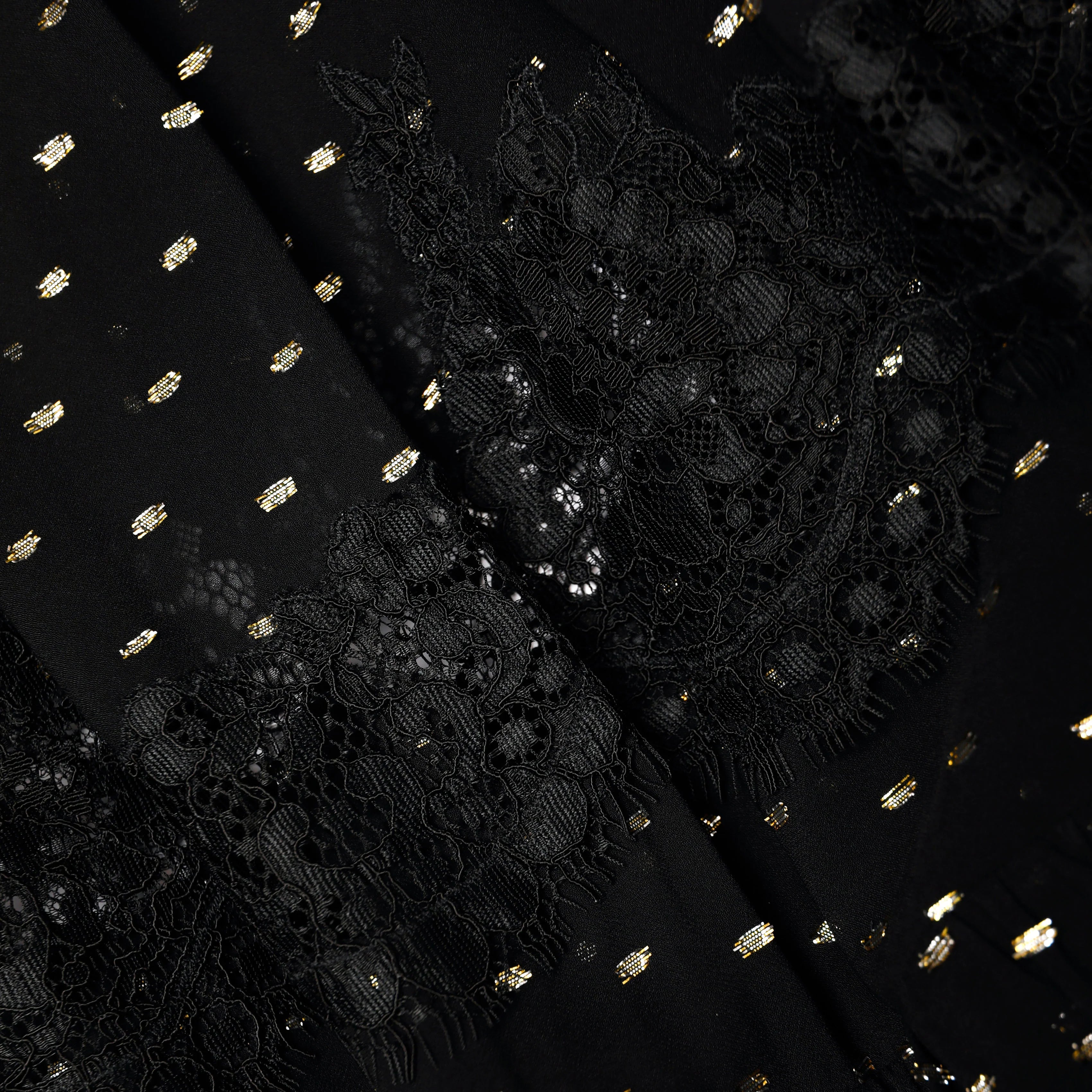 Black And Gold Chiffon Lace Maxi Skirt